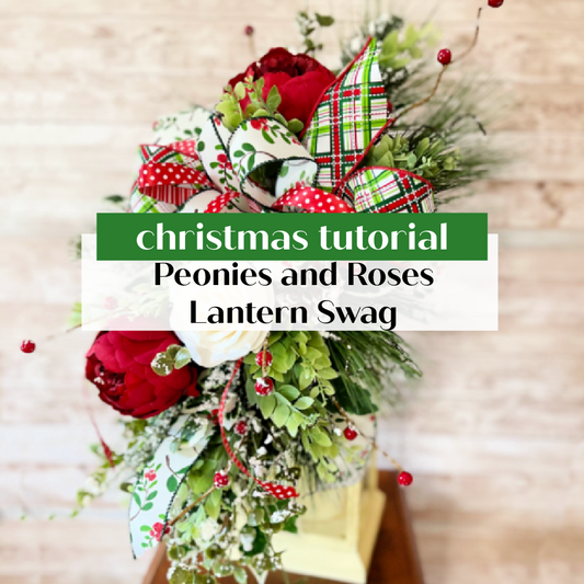 Christmas Lantern Swag with Peonies and Roses
